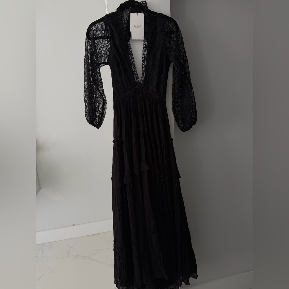 La Gea Black Lace Maxi Dress